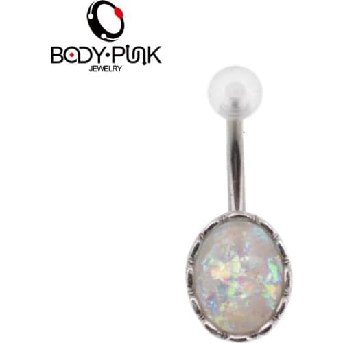 BODY PUNK Summer White Opal Navel Barbell Belly Button Ring Female Fake Piercing Nombril Navel Piercing Jewelry Simple Design