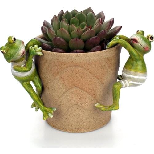 Climbing Basin Small Frog Set Statue 3D Resin Sculptures Flower Pot Decoration Crafts Home Decor Figurine Artwork Birthday Gifts