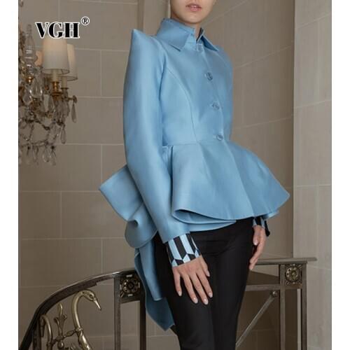 VGH Irregular Back Casual Jacket For Women Lapel Long Sleeve High Waist Solid Coat Female 2020 Autumn Fashion New Clothing Tide