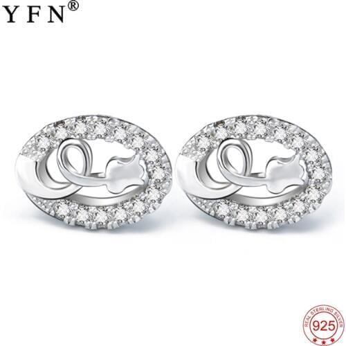 GNE1088 Genuine 925 Sterling Silver Stud Earring Sweet Classic Flower Crystal CZ Earrings Fashion Jewelry For Women