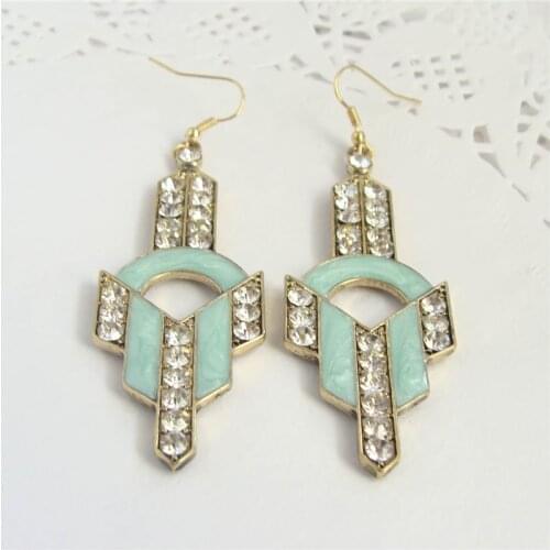 Women Special store Fresh mint green Rhinestone Gold long pendant hanging Earrings brincos female earing