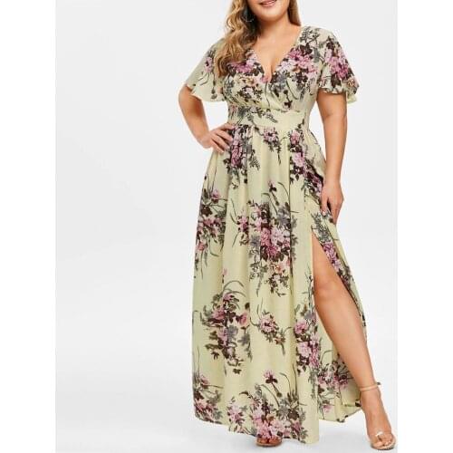 5XL Summer Dress 2021 Plus Size Womens Fat waist Printed Hem Slit Dress Womens Summer Sundresses dresses for women casual