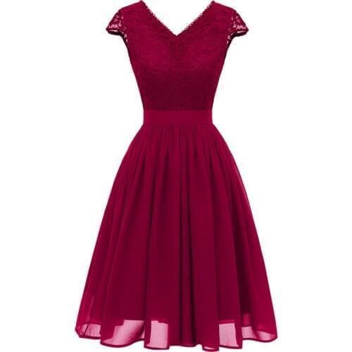 Women Summer Dress 2018 Sleeveless V Neck Chiffon Lace Dress 1950s Vintage A-Line Swing Dress Ladies Party Dresses female Gowns