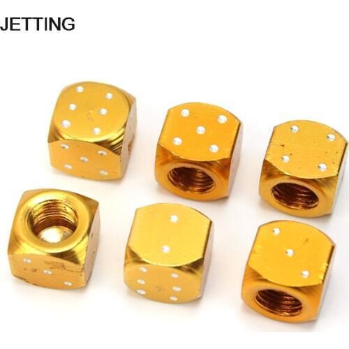 4pcs/lot Gold Aluminium Dice Valve Caps Tire Air Valve Stem Caps For Car Trunk Bike Bicycle Wheel Rims