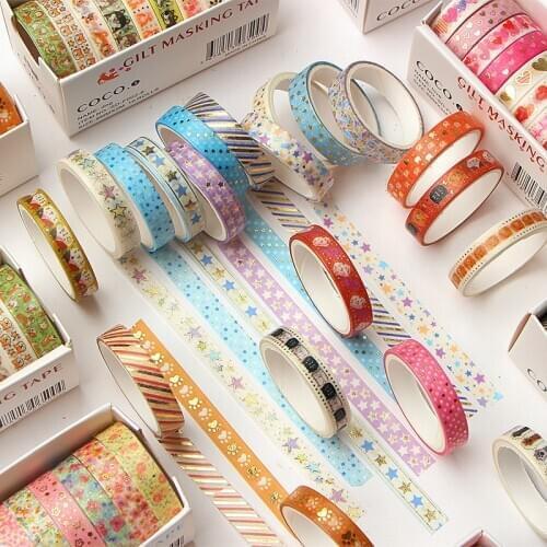 10pcs/box Cute Foil Gold Star Animal Masking Tape DIY Scrapbooking DIY Decortion Washi Tape Label 2m