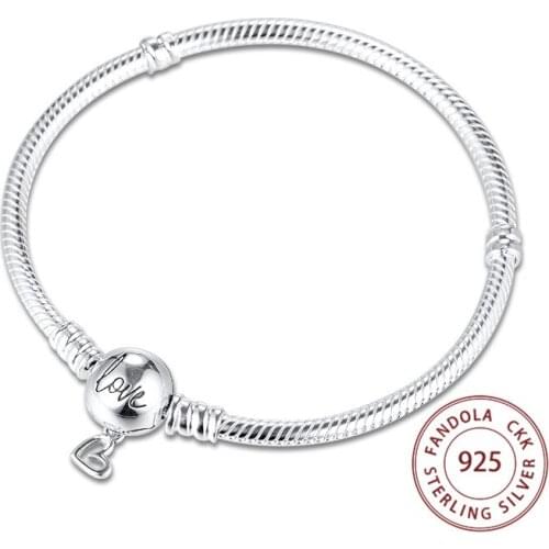 100% 925 Sterling Silver Moments Freehand Heart Clasp Snake Chain Bracelets for Women Charm Bracelets & Bangles Fashion Jewelry