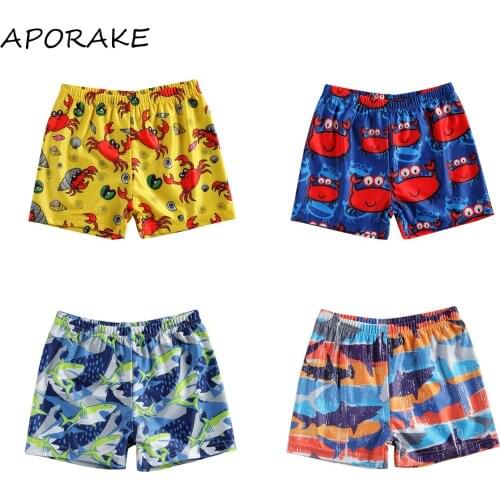 2021 1-6Y Toddler Baby Boy Beach Shorts Cartoon Animal Print Drawstring Summer Holiday Swimming Shorts Swimwear Bathing Suit