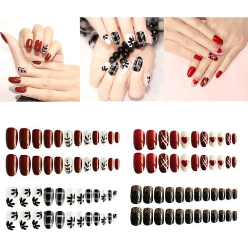 24Pcs Short Oval Fake Nails Full Cover Artificial False Nails Press On Nails