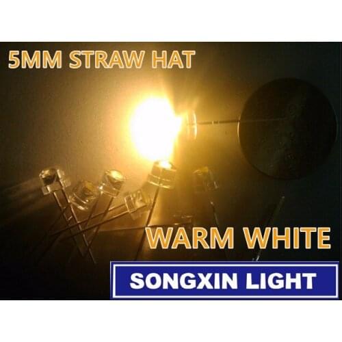 500pcs 5mm Transparent LED Diode Warm White Ultra Bright 5 mm Straw Hat Clear Lens LED Light Emitting Diode Lamp Through Hole