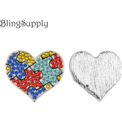 Free shipping 24X21mm Autism rhinestone button for DIY 50PCS/LOT(BTN-5568)