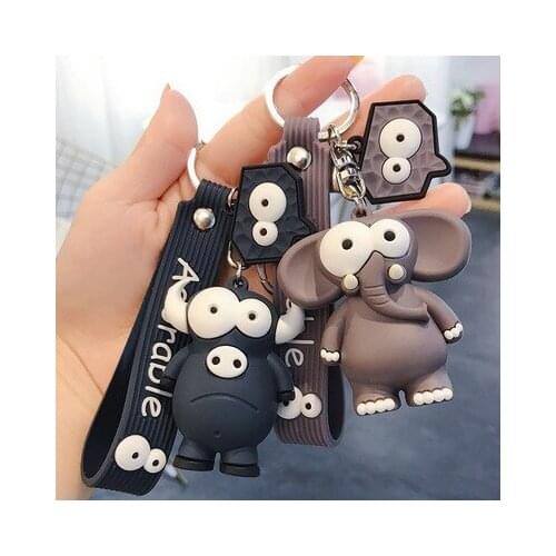 Cartoon Animal Key Chain PVC Elephant Cow Funny Toy Keychain Car Key Ring Holder Party Birthday Gifts for Children Charms Bag