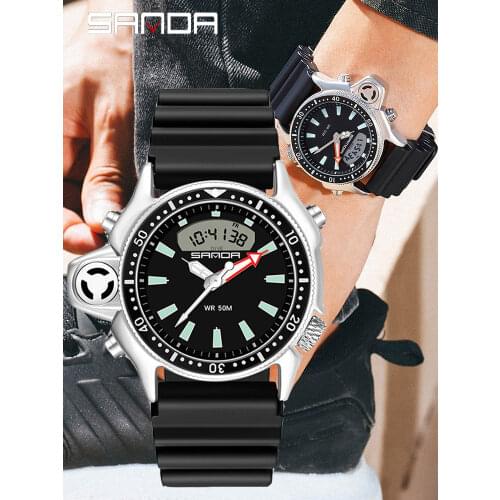 Sanda Men Digital Watches Resin Strap Causal Fashion Sport Wristwatch Famous Orange Big Dial Waterproof Quartz Clock relogio