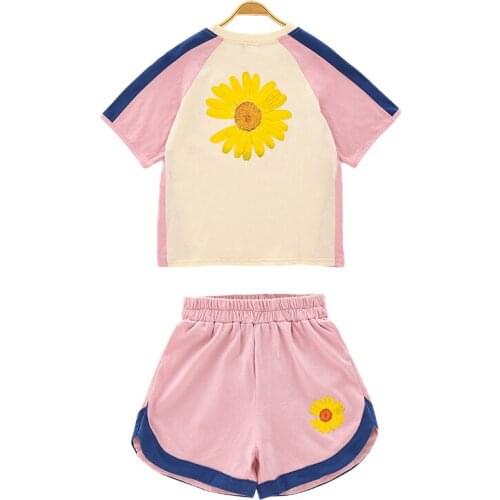 Kids girls sports suit letter daisy print T-shirt + shorts 2pcs suit fashion new big virgin suit