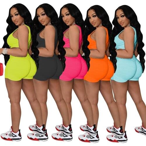 Echoine Sexy Ruched Two Piece Set Women Summer Clothing Off Shoulder Crop Top Biker Shorts Outfits Fitness Club Matching Sets