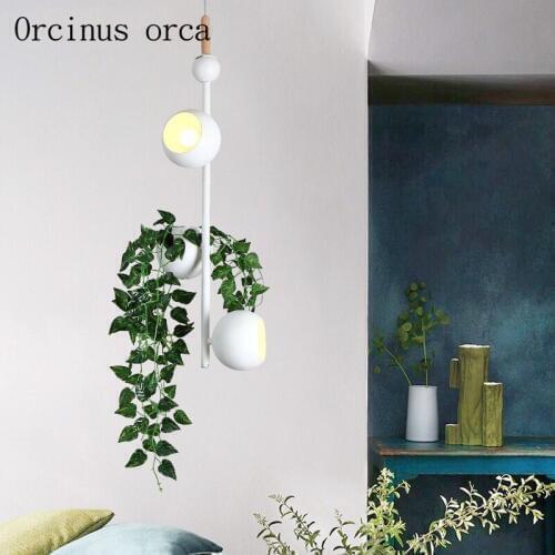 Nordic creative colourful plant chandelier living room bedroom modern minimalist potted iron Chandelier free shipping