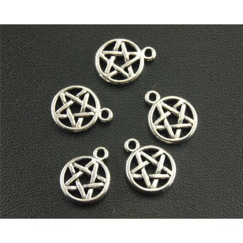 10pcs Silver Color Pentagram circular Charm Pendant DIY Necklace Earring Findings 10mm A1410