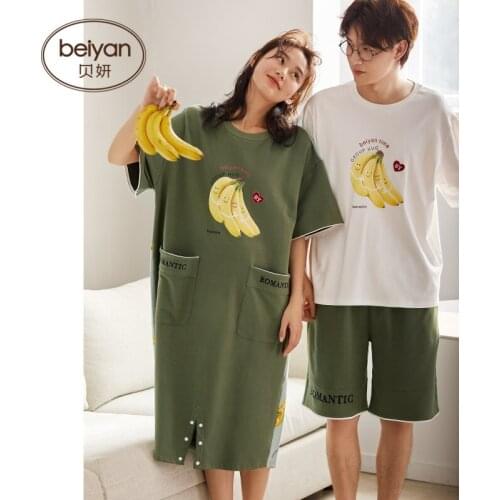 Summer Thin Female Cotton Nightgown Loose Mens Short-sleeved Leisurewear Pajamas Suits