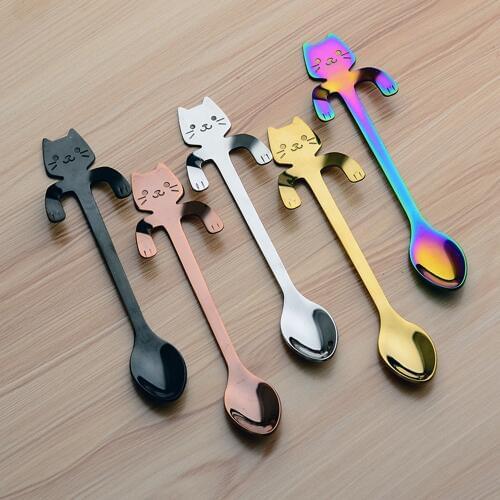 1 Pcs Stainless Steel Mini Cat Kitten Spoons for Coffee Tea Dessert Drink Mixing Milkshake Spoon Tableware Set Kitchen Supplies