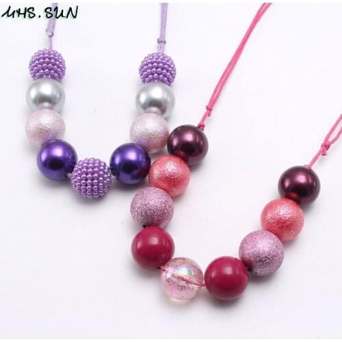MHS.SUN Newest Kids Beads Necklace Child Girls Adjustable Rope Necklace Colorful Handmade Chunky Jewelry For Party Gift 1Pcs