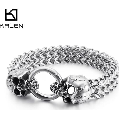 11mm Punk Stainless Steel Skull Charm Bracelet Men Mesh Chain Bangle Man Jewelry Accessories