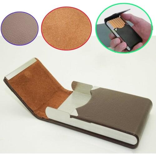 Stainless Steel + PU Leather Cigarette Cigar Tobacco Case Pocket Pouch Case/Box/Holder Ultrathin Lightweight Exquisite