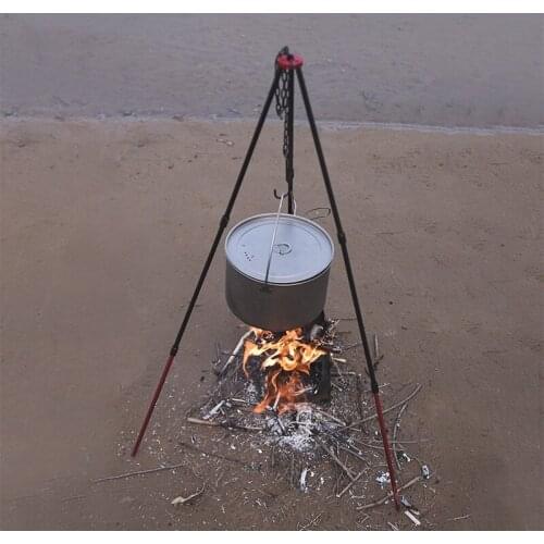 Picnic Camping Equipment Outdoor Barbecue Hanging Pot Tripod Grill Bonfire Cooking Utensils Bushcraft Aluminum Alloy Adjustable