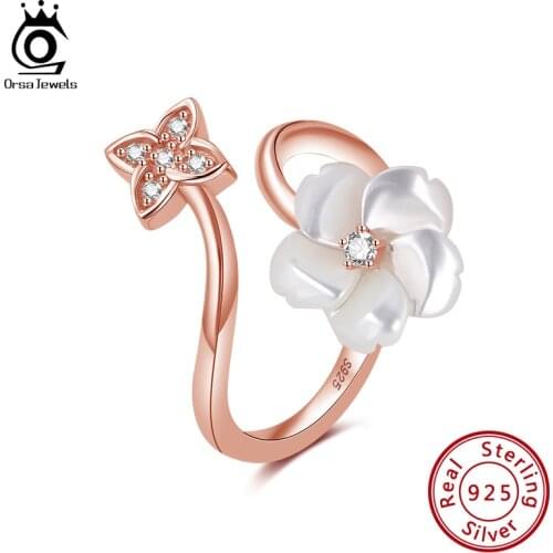 ORSA JEWELS 925 Sterling Silver Women Rings Rose Gold Flower Shape Party Birthday Valentine’s Day Gift Fashion Rings SR249