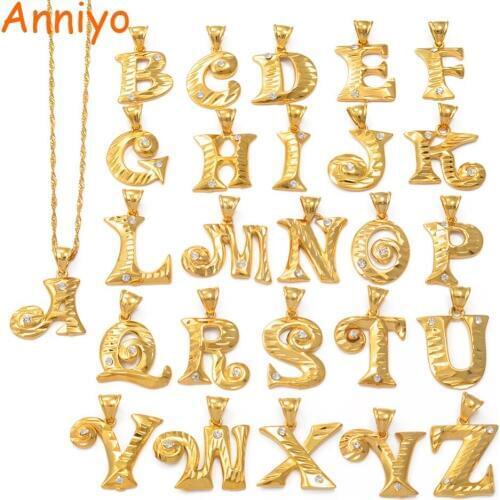 Anniyo Letters Necklaces for Women/Girl Gold Color English Initial Pendant Chain W/Stone Alphabet Jewelry Kolye Collier #063002