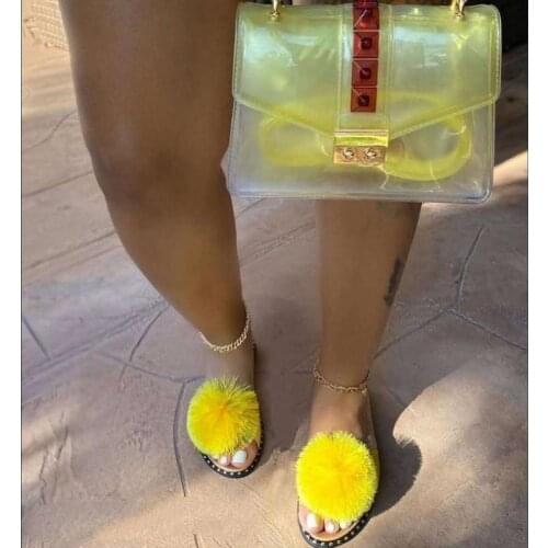 Spring summer New 2021 Women Cute Ladies Fox Fur Sandals Spherical Flat Non-slip Outdoor All-match Fashionable Slippers Home Ms