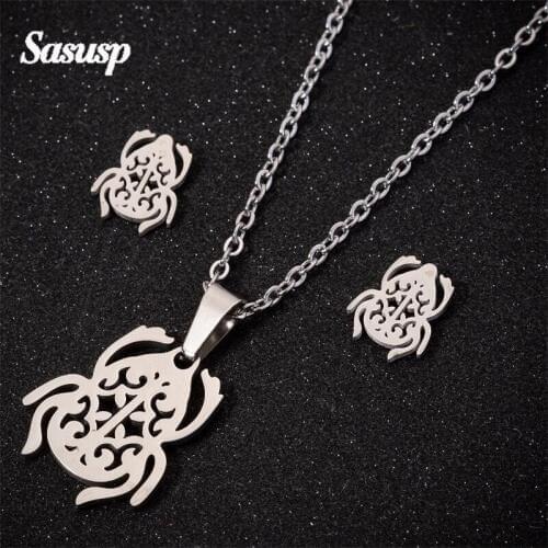 Sasusp Stainless Steel Sets Beetle Chain Necklace For Men Women and Kids Insect Necklace and Earrigs Jewelry Set