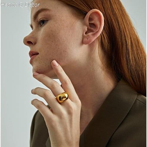 Amazing Titanium Geo Solid Big Band Ring Women Stainless Steel Jewlery Punk Party Designer Club Cocktail Party Ins