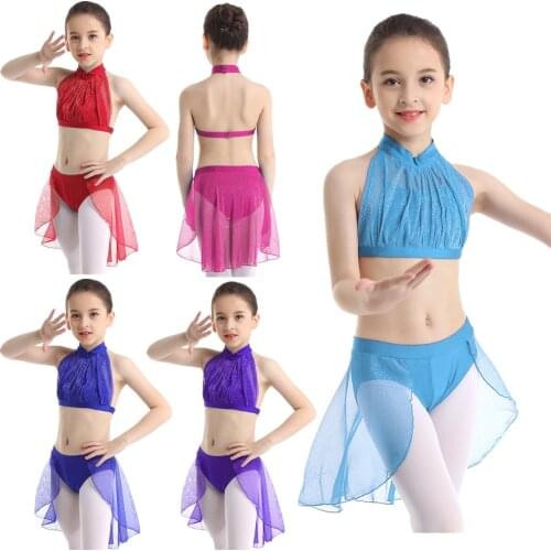 2PCS Kids Girls Crop Top with Bottoms Balle Dress Performance Costume Set for Celebration of Spirit Praise Lyrical Dance Dress