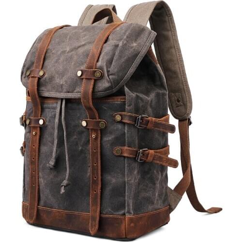 Vintage Canvas Leather Backpacks Men Women Laptop Daypacks Waterproof Canvas Rucksacks Large Waxed Mountaineering Travel Pack