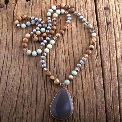 RH Fashion Boho Jewelry Crystal Stone Long Knotted Ag Dorp Pendant Necklaces For Women Bohemia Necklace Gift