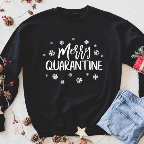 Funny Christmas Sweatshirts Winter Women Long Sleeve Holiday Party Gift Pullovers Merry Quarantine Sweatshirt