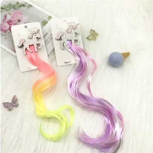 Unicorn Hair Clips For Girls Long Wig Ponytails Shiny Glitter Hair Bows Kids Baby Hairpins Hair Barrettes Braider Accessories
