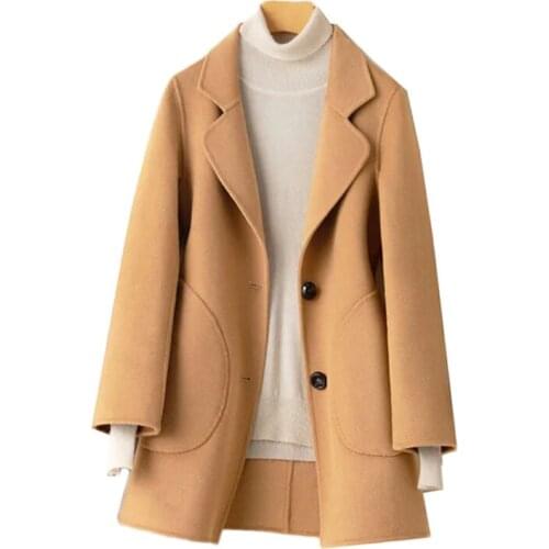 New Autumn Winter Women Double Sided Wool Coat Solid Single Breasted Windbreaker Female Mid Long Woolen Coat Overcoat Jacket