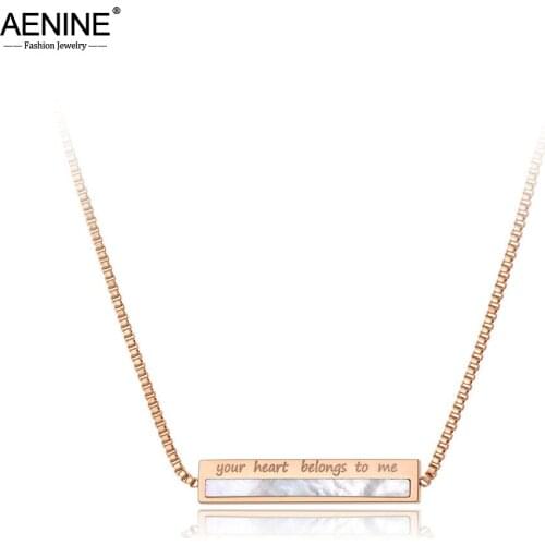 AENINE Stainless Steel Your Heart Belongs To Me Charm Choker Necklace Trendy Shell Pendant Chain Jewelry For Women AN20054