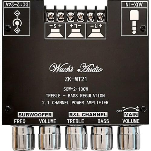 ZK-MT21 2.1 Channel Bluetooth 5.0 Subwoofer Amplifier Board 50WX2+100W Power Audio Stereo Amplifier Board Bass AMP AUX