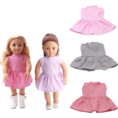 18 Inch American Doll Summer Checked Dress Newborn Girls Baby Clothing Toys Accessories Fit 40-43 Cm Boy Dolls Gift c121