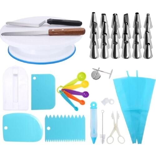 41pcs Cake Turntable Cake Decorating Tools Set Rotating Cake Stand DIY Baking Tools Kitchen Display Stand Icing Tips Spatula Set