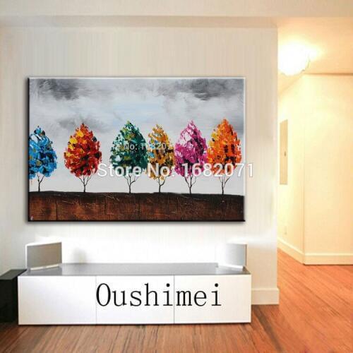 Free Shipping High Skills Artist Pure Hand-painted Modern Landscape Colors Trees Oil Painting For Home Decorative Painting