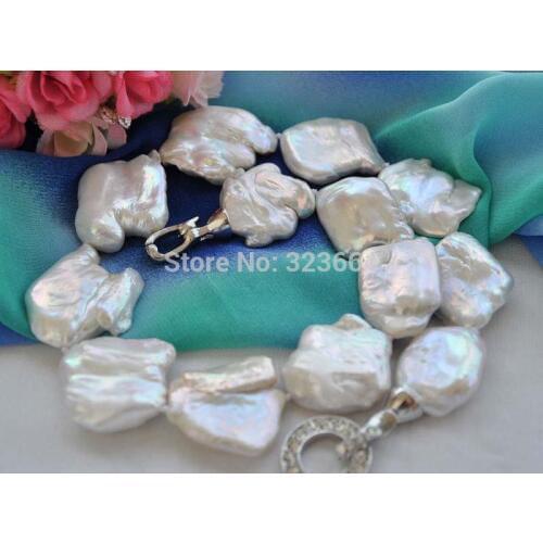 BIG 28mm WHITE BAROQUE KESHI REBORN PEARL NECKLACE 18inch