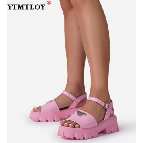 Platform Women Sandals Sexy Triangle High Heeled Summer Shoes Woman Waterproof Wedge Buckle Ladies Plus Size Sandal Open