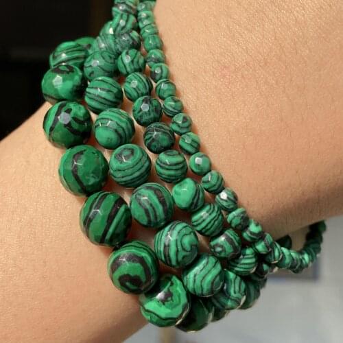 Synthesis Faceted Malachite Beads For Jewelry Making Diy Bracelet Necklace Natural Mineral Round Stone Beads 6 8 10 12mm 15