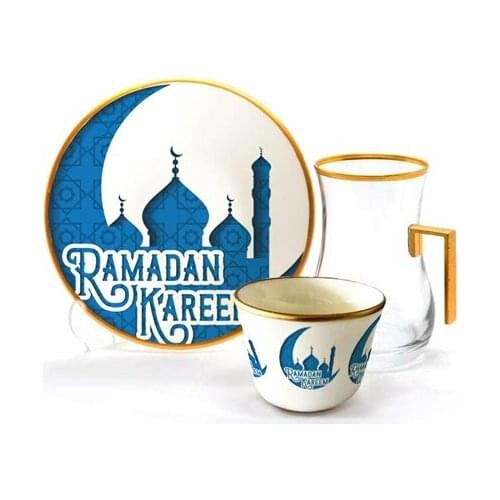 Drop Efe Handled Tea & Arabian Coffee Cup Set 18 Pieces Mahal