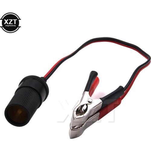 Black Cigarette Lighter Socket to Car Battery Pump Alligator Clip Charger Cable 12V