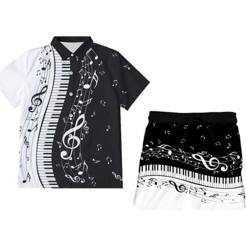 Summer Mens Sets Music Piano 3D Printing T Shirt And Shorts Suit Musical Note Streetwear Trendy Summer Sets Oversized Wholesale