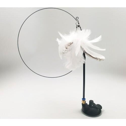 Cat Toys For Self-Entertainment Long Wire Feather Suction Cup Teaser Stick Complimentary Feather Replacement Head