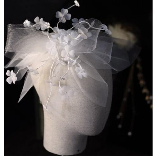 Sweetheart Blusher Short Bridal Veil Thickened Mesh Tulle Bow Flower-Art Headdress for Wedding Travel Photo Perform Props V665